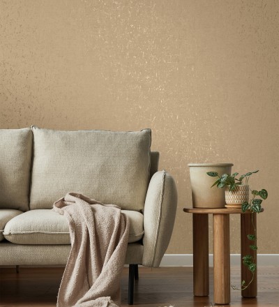 Papel pintado textura de corcho con inserciones doradas color ocre Ameka 681827