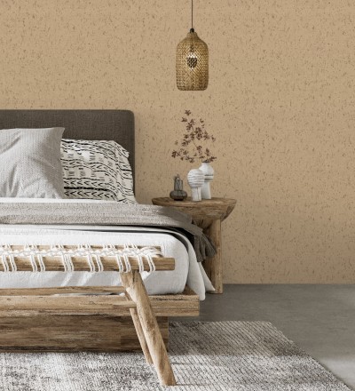 Papel pintado textura de corcho con inserciones doradas color ocre Ameka 681827