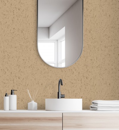 Papel pintado textura de corcho con inserciones doradas color ocre Ameka 681827