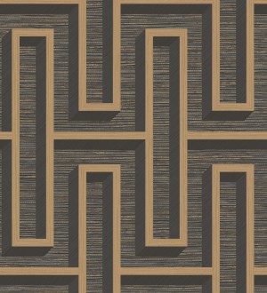 Papel pintado diseño de laberinto y fibras de cáñamo marrón oscuro con textura Sisay Metric 681839