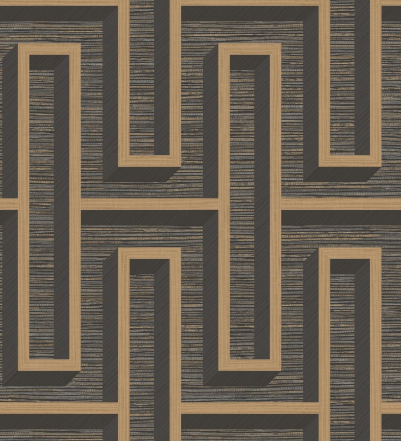 Papel pintado diseño de laberinto y fibras de cáñamo marrón oscuro con textura Sisay Metric 681839