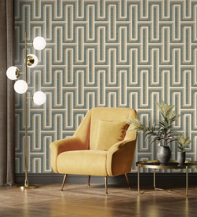 Papel pintado diseño de laberinto y fibras de cáñamo fondo verde con textura Sisay Metric 681840