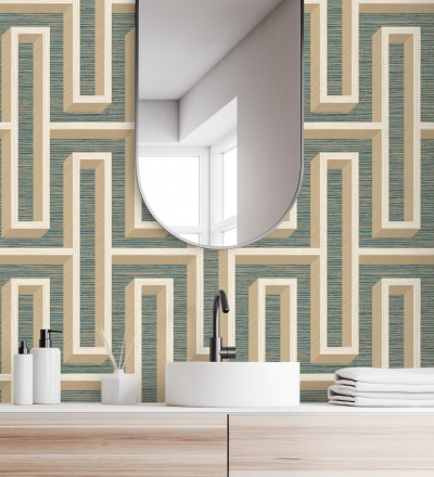 Papel pintado diseño de laberinto y fibras de cáñamo fondo verde con textura Sisay Metric 681840
