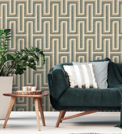 Papel pintado diseño de laberinto y fibras de cáñamo fondo verde con textura Sisay Metric 681840