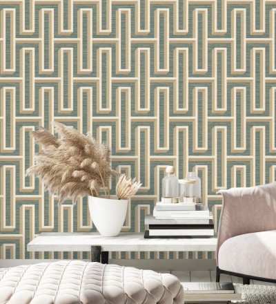 Papel pintado diseño de laberinto y fibras de cáñamo fondo verde con textura Sisay Metric 681840