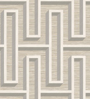 Papel pintado diseño de laberinto y fibras de cáñamo beige tostado con textura Sisay Metric 681842