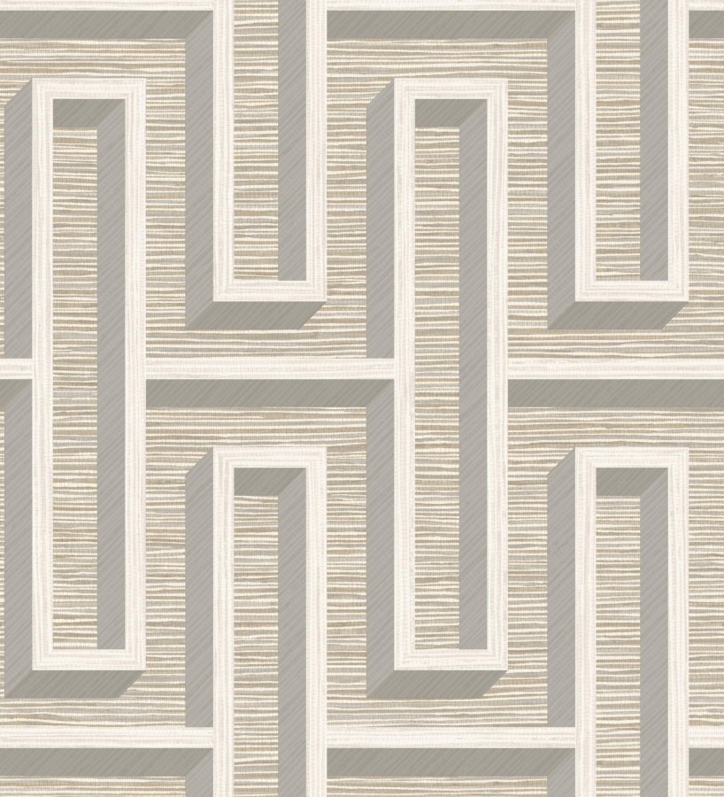 Papel pintado diseño de laberinto y fibras de cáñamo beige tostado con textura Sisay Metric 681842