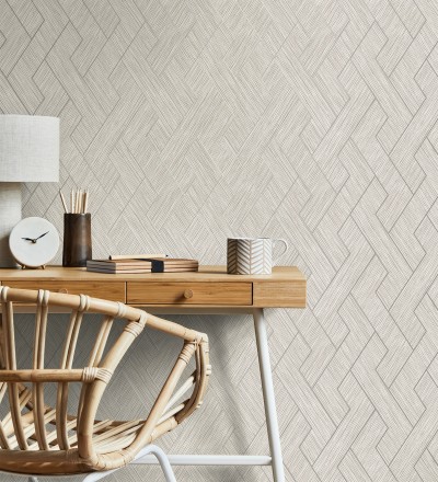 Papel pintado figuras entrelazadas de fibras de cáñamo beige tostado con textura Sisay Braided 681845