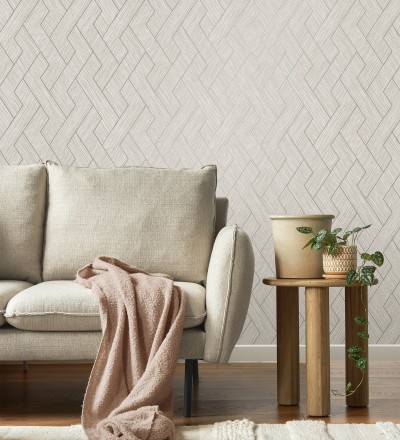 Papel pintado figuras entrelazadas de fibras de cáñamo beige tostado con textura Sisay Braided 681845