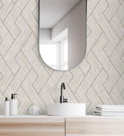 Papel pintado figuras entrelazadas de fibras de cáñamo beige tostado con textura Sisay Braided 681845