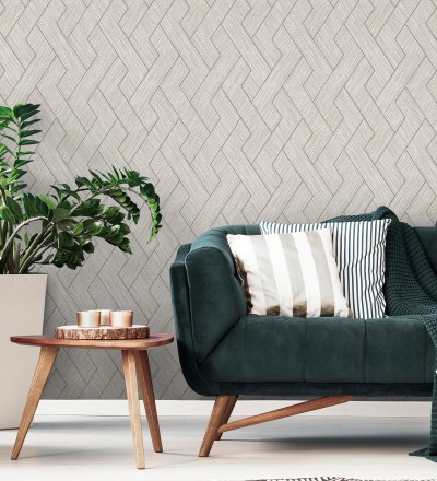 Papel pintado figuras entrelazadas de fibras de cáñamo beige tostado con textura Sisay Braided 681845