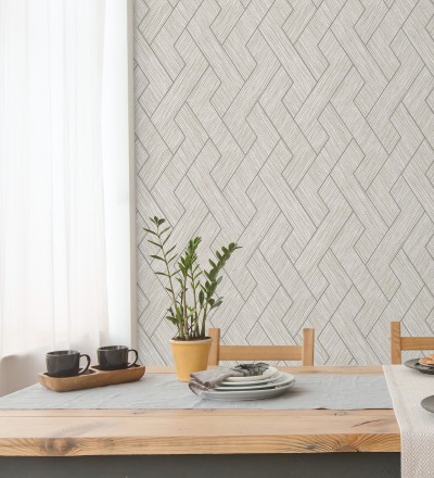 Papel pintado figuras entrelazadas de fibras de cáñamo beige tostado con textura Sisay Braided 681845
