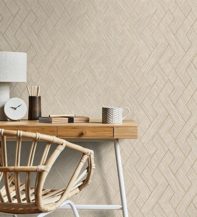 Papel pintado figuras entrelazadas de fibras de cáñamo natural con textura Sisay Braided 681847