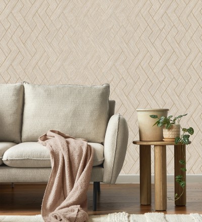 Papel pintado figuras entrelazadas de fibras de cáñamo natural con textura Sisay Braided 681847