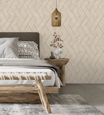 Papel pintado figuras entrelazadas de fibras de cáñamo natural con textura Sisay Braided 681847