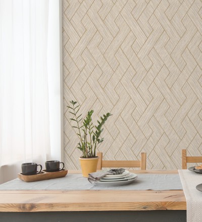 Papel pintado figuras entrelazadas de fibras de cáñamo natural con textura Sisay Braided 681847
