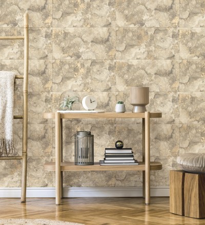 Papel pintado losas de piedra de cuarcita con incrustaciones doradas Sika Stone 681849