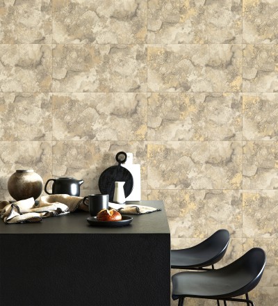 Papel pintado losas de piedra de cuarcita con incrustaciones doradas Sika Stone 681849