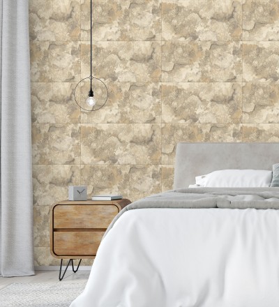 Papel pintado losas de piedra de cuarcita con incrustaciones doradas Sika Stone 681849
