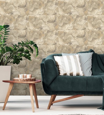 Papel pintado losas de piedra de cuarcita con incrustaciones doradas Sika Stone 681849