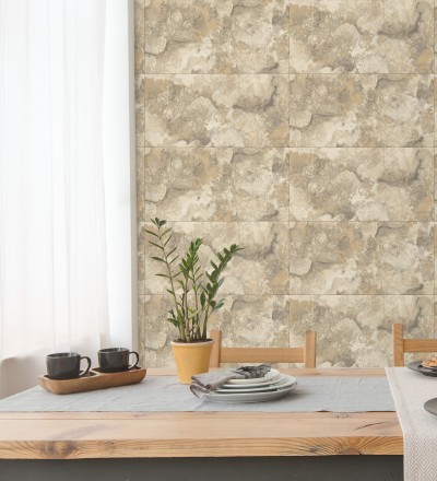 Papel pintado losas de piedra de cuarcita con incrustaciones doradas Sika Stone 681849
