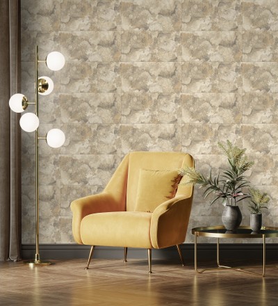 Papel pintado losas de piedra de cuarcita con incrustaciones doradas Sika Stone 681849