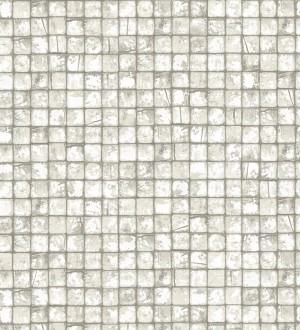Papel pintado mosaicos de madera natural teñido en blanco roto Baako 681871