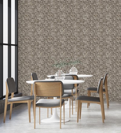 Papel pintado mosaicos de madera natural teñido en color pardo Baako 681872