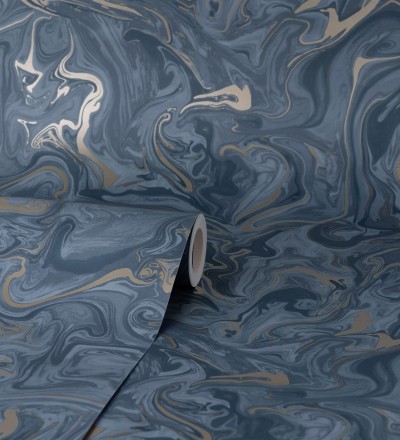 Papel pintado efecto mineral piedra de ágata azul Mirko 681962