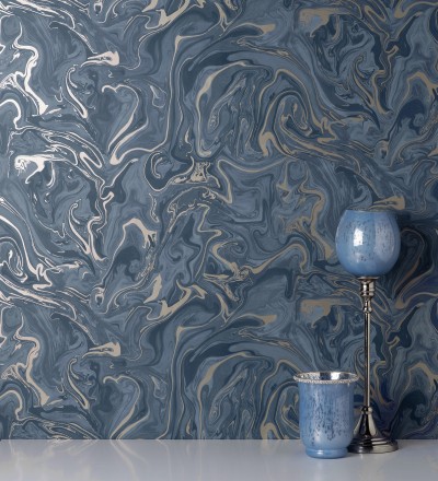 Papel pintado efecto mineral piedra de ágata azul Mirko 681962