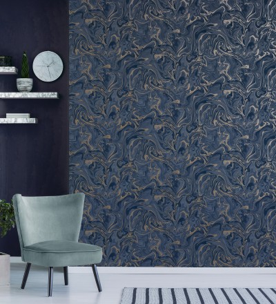 Papel pintado efecto mineral piedra de ágata azul Mirko 681962