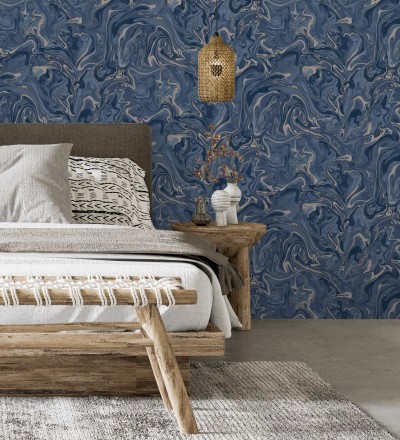 Papel pintado efecto mineral piedra de ágata azul Mirko 681962