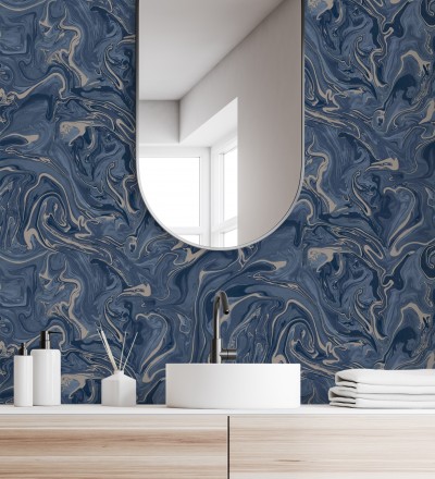 Papel pintado efecto mineral piedra de ágata azul Mirko 681962