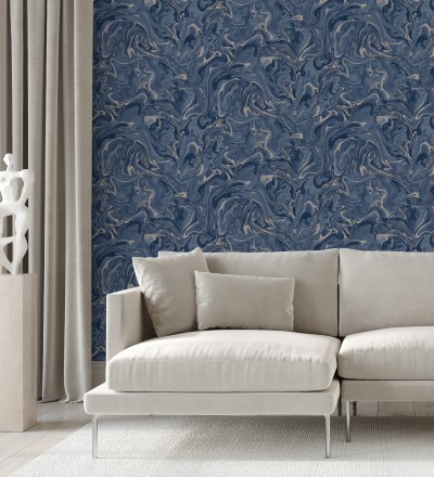 Papel pintado efecto mineral piedra de ágata azul Mirko 681962