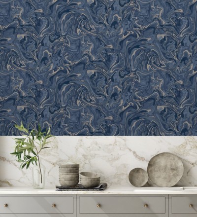 Papel pintado efecto mineral piedra de ágata azul Mirko 681962