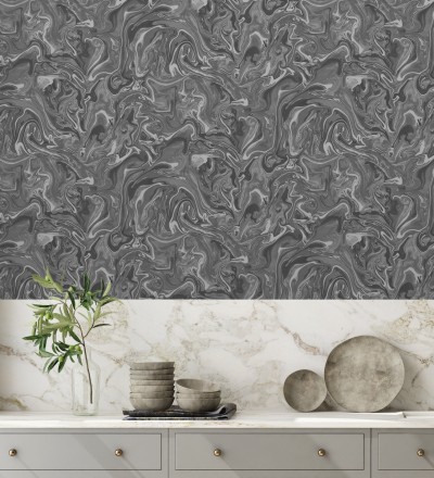 Papel pintado efecto mineral piedra de ágata gris antracita Mirko 681964