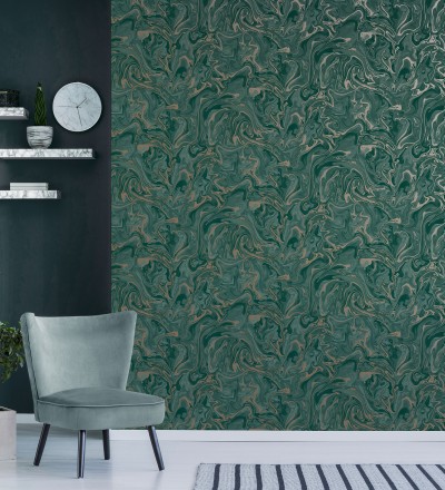 Papel pintado efecto mineral piedra de ágata verde Mirko 681965
