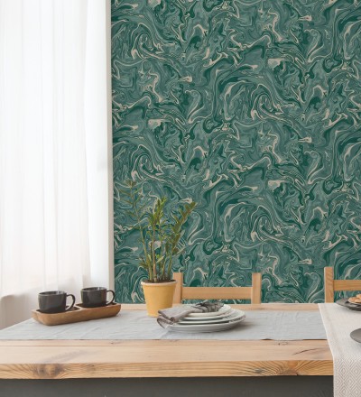 Papel pintado efecto mineral piedra de ágata verde Mirko 681965