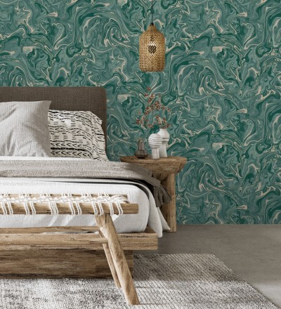 Papel pintado efecto mineral piedra de ágata verde Mirko 681965