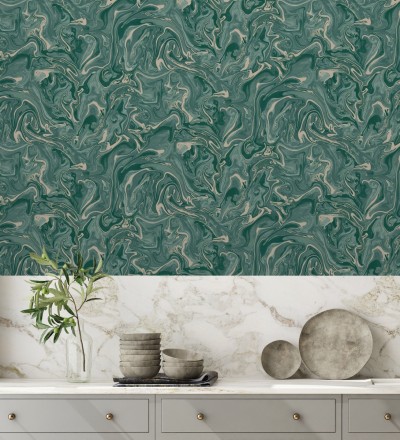 Papel pintado efecto mineral piedra de ágata verde Mirko 681965