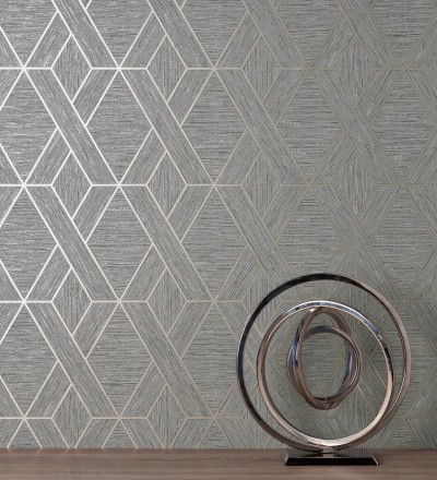 Papel pintado geométrico trenzado de líneas metalizadas imitando al textil Evolet Braided 681976