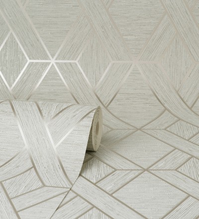 Papel pintado geométrico trenzado de líneas metalizadas imitando al textil Evolet Braided 681977