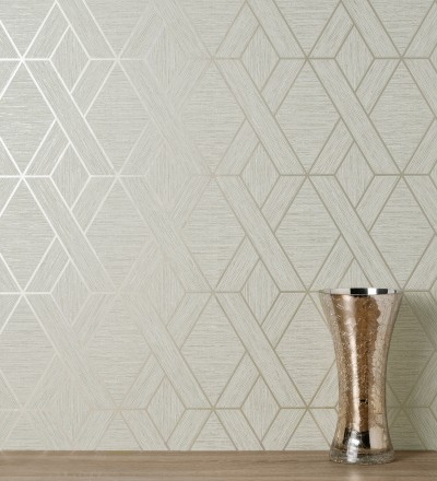 Papel pintado geométrico trenzado de líneas metalizadas imitando al textil Evolet Braided 681977