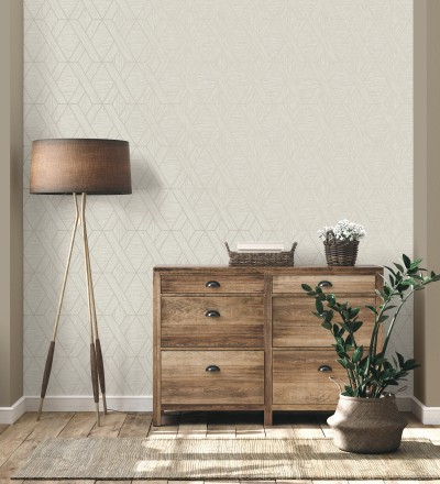 Papel pintado geométrico trenzado de líneas metalizadas imitando al textil Evolet Braided 681977