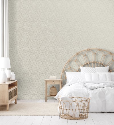 Papel pintado geométrico trenzado de líneas metalizadas imitando al textil Evolet Braided 681977