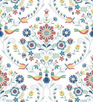 Papel pintado de pájaros y flores multicolor Lilith 682049