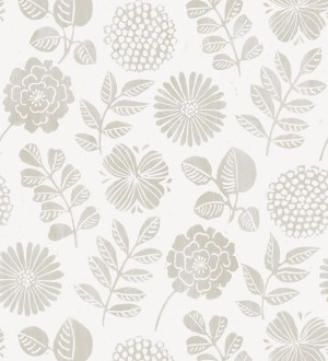 Papel pintado de flores y hojas color gris claro cálido Charlize 682070