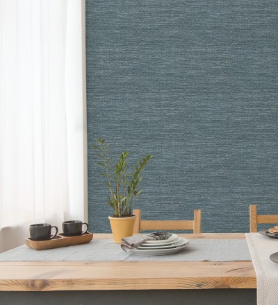Papel pintado efecto rafia tejida con fibras de sisal en color azul plomo Studs Texture 682096