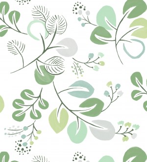 Papel pintado hojas estilo nórdico tonos verdes Blossom Hall 682102