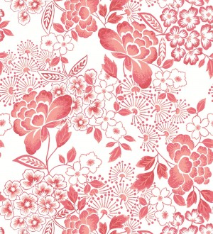 Papel pintado de flores estilo japonés rojo Amaral 682107